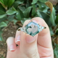 Load image into Gallery viewer, Eden Hexagon Ring / small moss agate